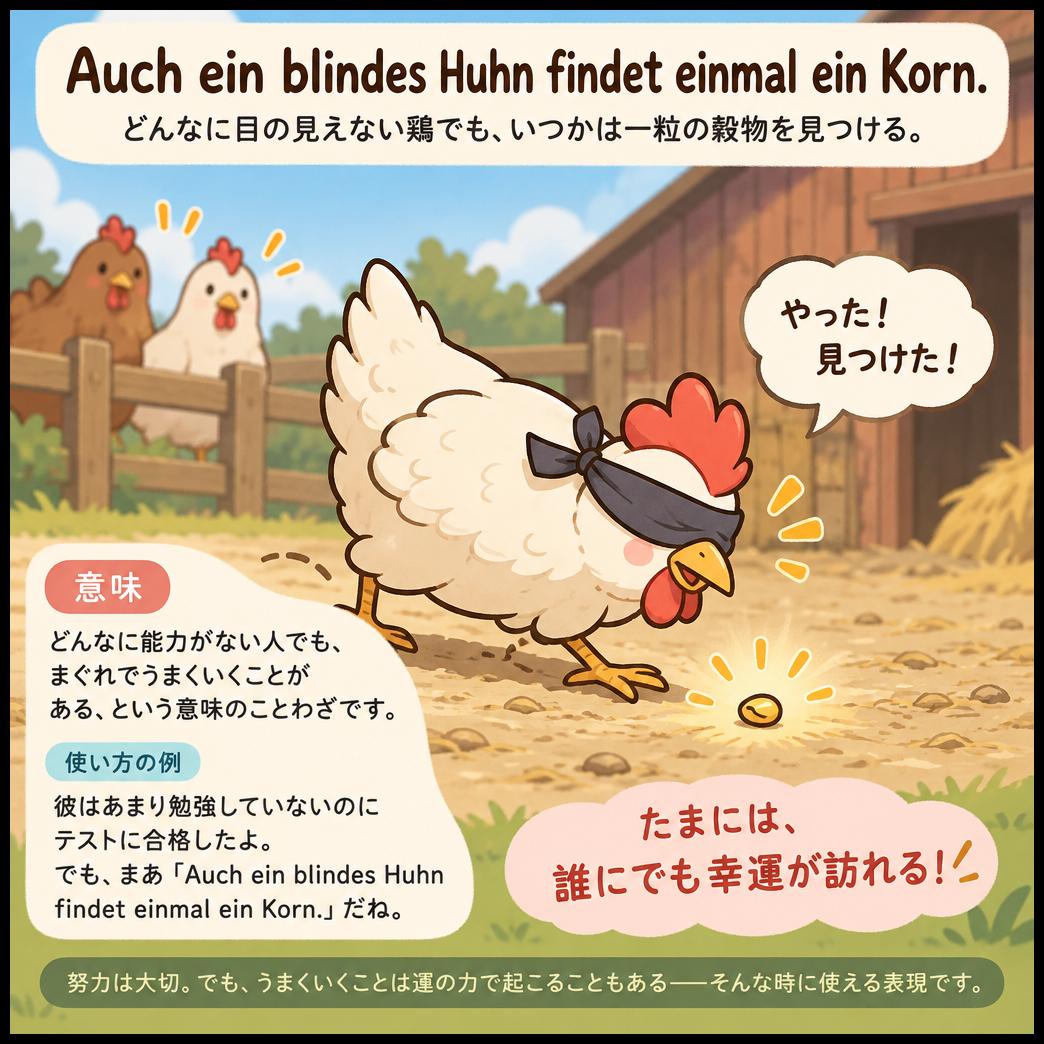 Auch ein blindes Huhn findet einmal ein Korn.